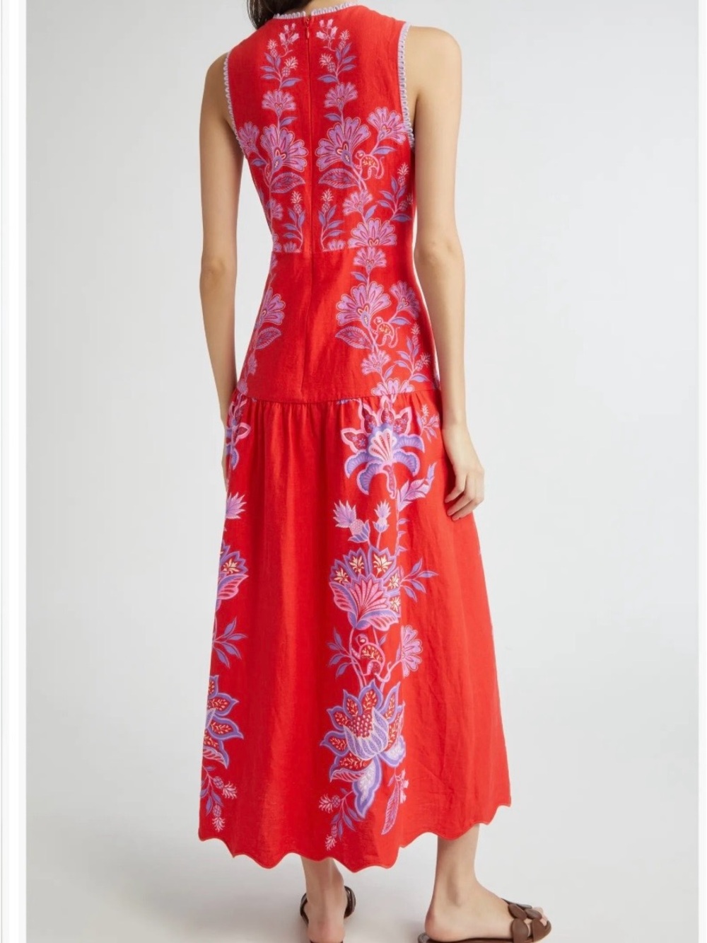 Farm Rio Porcelain Garden Red Linen A-Line Dress - Picture 3 of 10